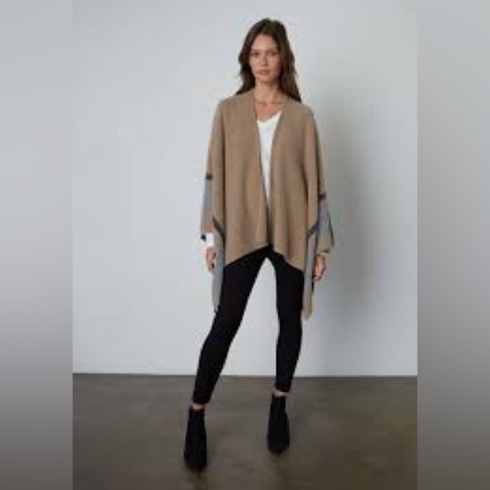 Velvet by Graham & Spencer Tan Knit wrap cape